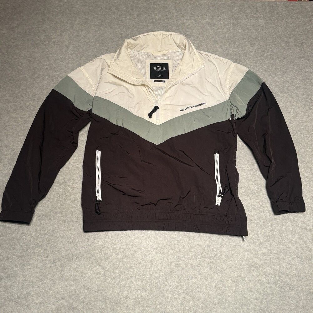 Hollister Women’s Half-Zip Windbreaker Jacket Small Black Color Block 90s Retro